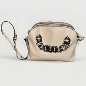 Trendy Multipockets Crossbody Bag Gray Faux Leather Purse with Chain Accent